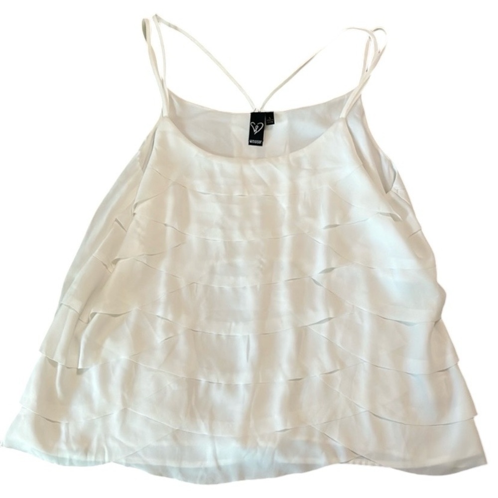 Windsor Tank Too Sheer White Double Strap Ruffle Size Large